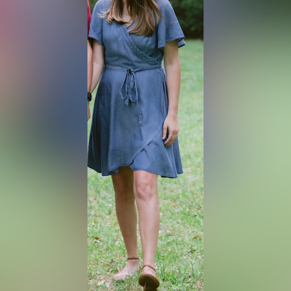 LOFT Denim Blue Midi Wrap Dress